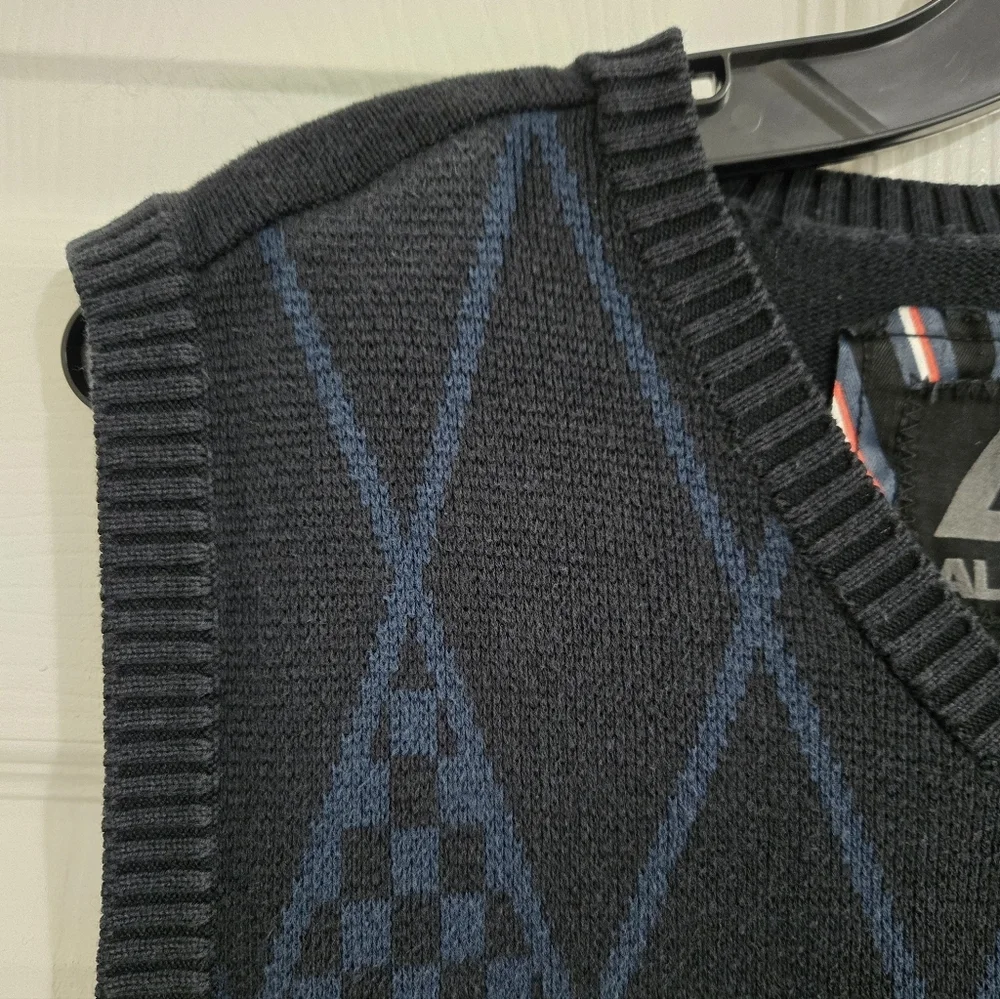 Allyance Argyle Sweater Vest Mens Large Black Blue Zip Pocket